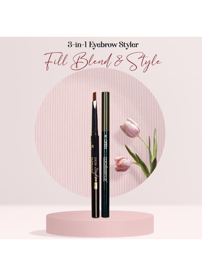 COLORESSENCE 3-in-1 Multifunction Eyebrow Pencil, Black, 0.25gm | Brow Filling Styler with Spoolie Shaping Brush | Long Lasting | Matte Finish | Waterproof - Image 2